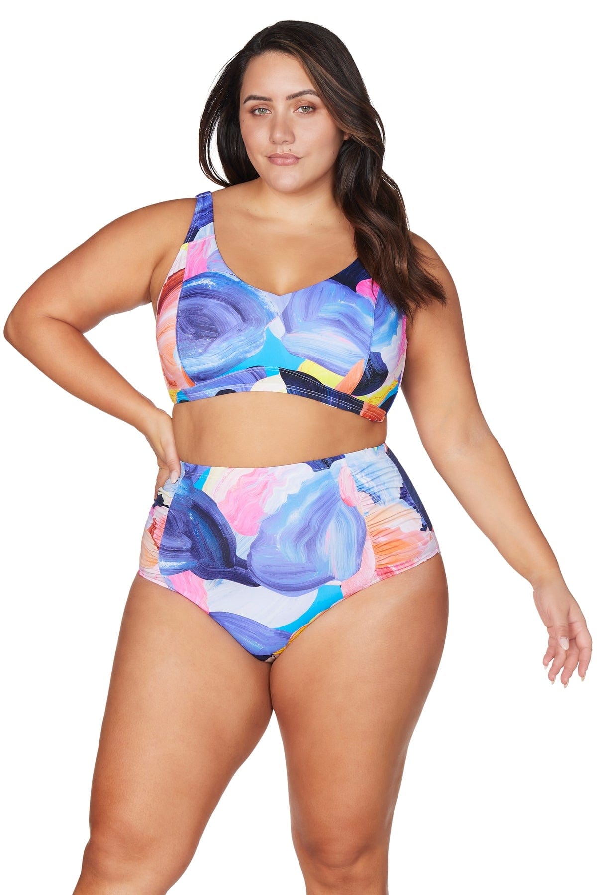 Ruched High Waist Bikini Bottoms Abstract | Artesands image 0