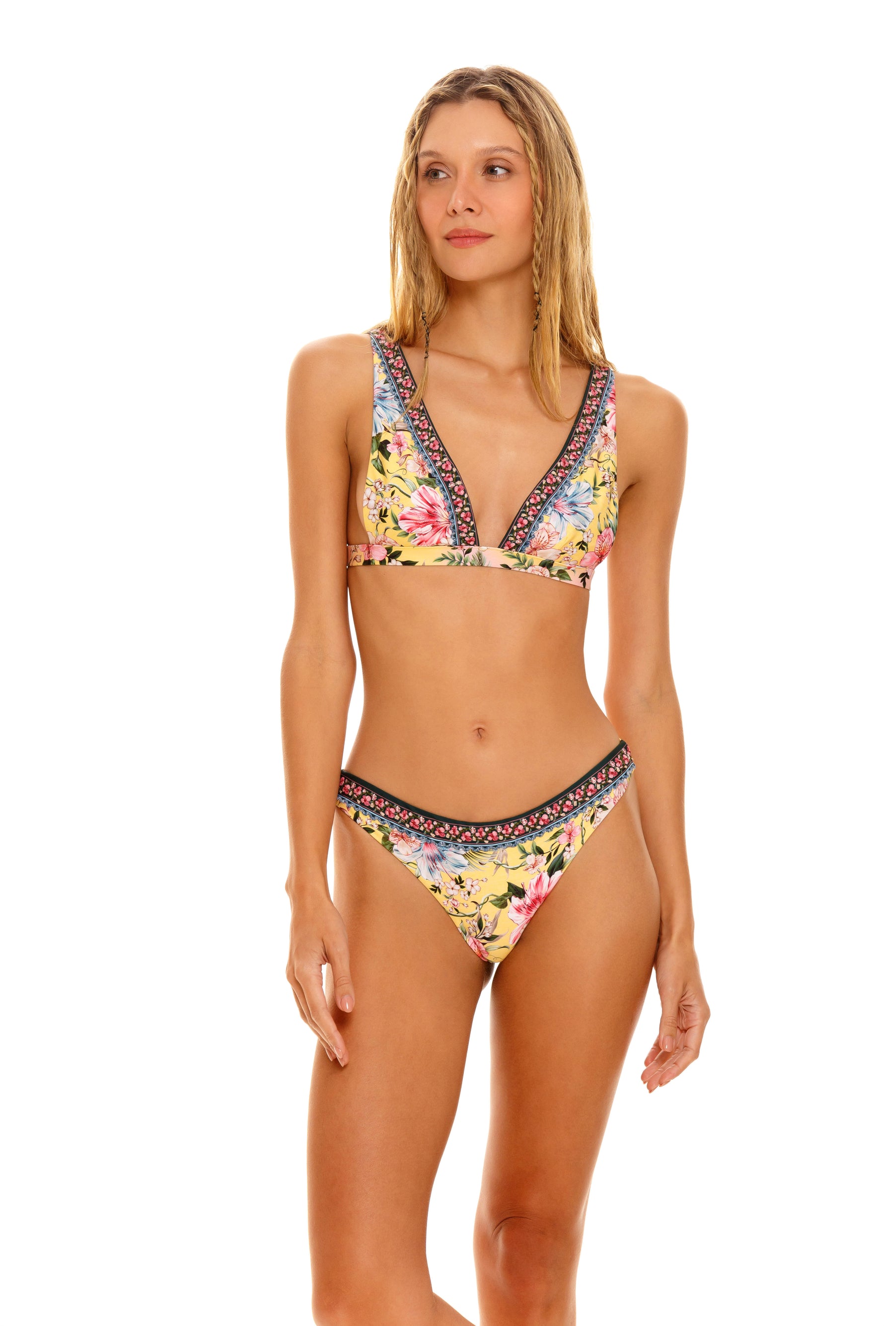 Yellow Floral Bikini Top UV Sustainable | Agua Bendita image 0