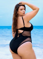 Black Mesh One Piece Swimsuit image 4