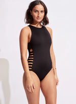 Black High Neck One Piece Swimsuit Sustainable | Seafolly Swimwear image 5