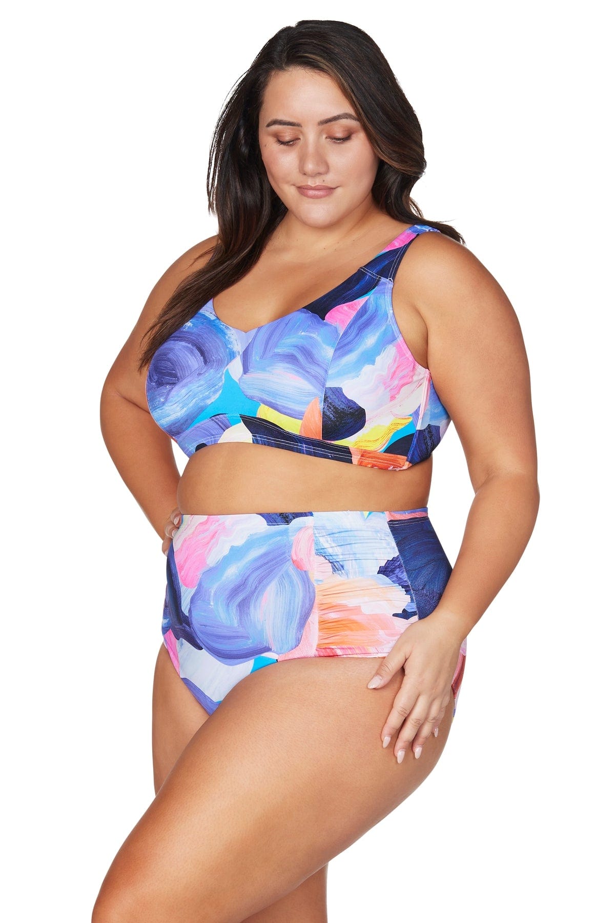 Ruched High Waist Bikini Bottoms Abstract | Artesands image 2