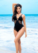 Black Mesh One Piece Swimsuit image 0