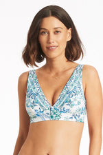 Longline Triangle Bikini Top White Floral Sustainable | Sea Level Australia image 0