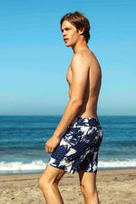 Mens Navy Palm Board Shorts | Sauvage Swimwear image 1