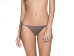 Beaded Bathing Suit Bottoms | Agua Bendita designer clearance beaded cheeky bikini bottoms Python Alegria Tie Side brown metallic