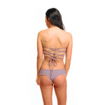Bikini Top Bryana Bandeau Arrow & Eve reversible strapless white floral to solid lavender cut out v front crisscross adjustable back straps unpadded fully lined glamorous cute pretty high end luxe fabric buttery soft matte festival crop top designer great with jean shorts clearance sale best price online bargain shopper online shopping enthusiast buys luxury goods travel buff elegant sophisticated best deals cheeky reputable website ships fast usa canada made in usa swimsuits on sale best clearance bikini
