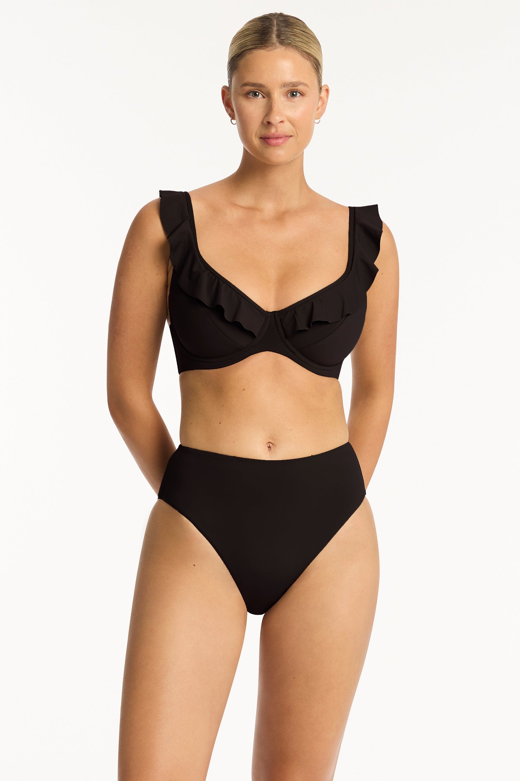 Black Underwire Bikini Top Sustainable | Sea Level Australia Essentials F cup frill underwire bra best swimsuits for mom flattering bikini supportive frilly classy elegant prime lifted chest vacation bra bikini top sagging bust supportive luxury designer sexy swimsuits online shopper enthusiasts purchaser boutique elegant glamorous chic bougie cute flattering fashionable ruffle bra bikini top beautiful attractive top rated website canada celebrity style exquisite stylish premium sophisticated high end frill