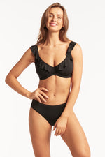 Black Underwire Bikini Top Sustainable Sea Level Australia Essentials F cup frill underwire bra best swimsuits for mom flattering bikini supportive frilly classy sophisticated lifts chest vacation bra bikini top for sagging bust good quality high end luxury designer ladies swimsuits online shopper enthusiasts purchaser boutique elegant glamorous chic bougie cute flattering fashionable flirty ruffle bra bikini top beautiful attractive top rated website ships fast celebrity style exquisite exotic premium D 