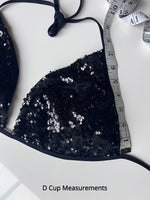 Bombshell Black and White Striped Bikini Top Sequin Sauvage Swimwear canada high end edgy chic sophisticated glamorous shiny sparkly pool party bachelorette beach vacation destination wedding expensive fashion bikinis top rated website fast shipping luxury cruise bikinis wealthy looking bougie St. Tropez Triangle Seattle, miami, long beach, nashville, san francisco, toronto rich fashionista swimwear influencer celebrity stylish tiktok sophisticated showstopping attention grabbing center stage bikinis USA