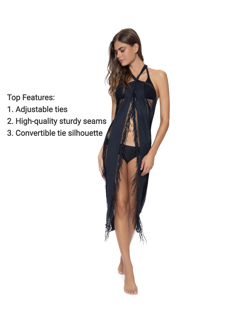 Fringe Swimsuit Cover Up Convertible Dress Black PQ Swim Midnight White Monique Sarong good quality high end quality cover ups