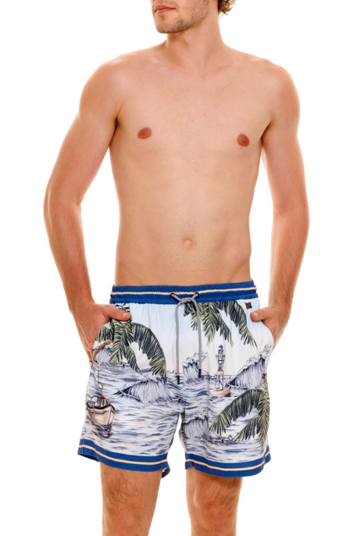 Blue and White Swim Shorts Agua Bendita Joe Kai quality nautical mens swimwear online louisville kentucky usa gay swimwear XL buy stylish swim trunks online canada usa luxury high end expensive unique yacht vacation buy blue and white swim shorts unique mens swim shorts upscale designer luxury mens swimwear fashionable gay guys swim trunks hottest sophisticated hot beach vacation buy online oceanic scene print fishermans search and rescue crewman sportsman sailor boating best quality swim shorts 4.5 inseam 