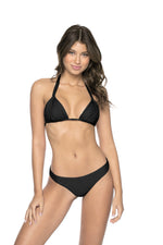 High Class women on luxury yacht Maui wearing Triangle bikini top black midnight isla tri top PQ Swim with Black Midnight Basic Ruched Bikini Bottoms full coverage purchased online from best quality swimwear store sun vixen swimwear top quality score on google for luxury shoppers who frequently shop sophisticated high fashion swimsuits for tropical vacation, high end beach cover ups for beach to bar looks, exquisite macrame halter bikini tops for pool party, upscale black bikinis, sexy glamorous swimsuits