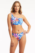 A curvy woman San Francisco purchased a cabana one shoulder asymmetrical bikini top regular swimsuit pant tropical with multi strap sustainable cobalt blue Sea Level Australia bright blue bikini bottoms. she bought online from sun vixen swimwear which is a luxury boutique website that sells brand name plus size swimwear for women who shop tummy control swimsuits best quality slimming bikinis Jackson, Mississippi	
Oklahoma City, compression one piece swimsuits, best swimsuit to hide belly  pooch USA Canada 