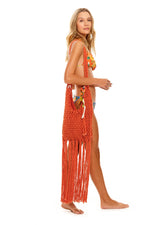 Macrame Beach Bag | Agua Bendita image Caddy Vita designer vacation stylish hippy stylish cute unique beach bag with fringe luxury handmade high end boho crochet bag
