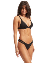 Classy Bikini Top Sustainable Seafolly sustainable fabric eco friendly adjustable convertible shoulder straps fixed triangle top secure back clasp designer made buy canada online usa gathered fabric banded bottom removable pads fully lined fits A cup B cup C cup pretty glamorous elegant sophisticated luxury online shopper purchases frequently recent buyer luxury traveller beauty maven fashionista solid black basic bikini top high end bra style fit premium quality genuine seafolly ladies trip flattering cute
