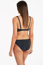 Elegant Bikini Top Sea Level Australia Lola Shimmer Longline Tri Bra Charcoal good small bust padded adjustable shoulder straps adjustable back strap lattice edging deep V neckline good cleavage vacation beach holiday womens sophisticated sexy glamorous edgy chic bougie gorgeous glamorous high-end high-quality luxury bikini top supportive lifts bust good sagging bust pear shape inverted triangle body unique stylish fashionable exotic hot classy bombshell las vegas pool party exquisite hottest C cup swimsuit