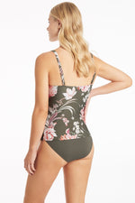 Elegant Tankini Top Sustainable Sea Level Australia shop Martini cross front multi fit singlet top eco friendly stylish sophisticated sexy mom elegant tankini tummy control pretty fancy hides belly pooch on sale clearance luxury designer compression swimsuits online buy quality high end vacation tank style swim top DD cup supportive good bust support adjustable convertible straps resort swim belly flattening ruching bodice long torso best mom women over 40 bathing suit khaki fair complexion single ladies