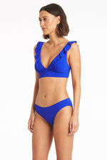 Frilly Bikini Top Cobalt Sustainable Sea Level Australia essentials eco frill bra top good small bust mom luxury ruffle sexy longline adjustable straps padded pretty elegant bright blue royal sustainable canada online buy quality stylish unique fancy vacation beach glamorous Caribbean bahamas fashionable premium maillot de bain savvy online shopper travels frequently purchases often flattering A cup swim expensive hot designer made well classy chic upscale socialite rich looking highly rated usa smart luxe 