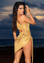 Gold Cut Out Dress Mapale minimal bodycon sheer asymmetrical one shoulder ruching cover up affordable super sexy mini dress shimmer adjustable length stretch fabric sexy shiny gold metallic night club day club unique unusual good quality buy online ca usa adjustable shoulder tie super short micro mini dress bougie sexiest glitter fancy high end rich looking stretch around $100 upscale pretty high shimmer golden ruching hottest trendy edgy exotic daring flattering fashionable bombshell lightweight fabric lux
