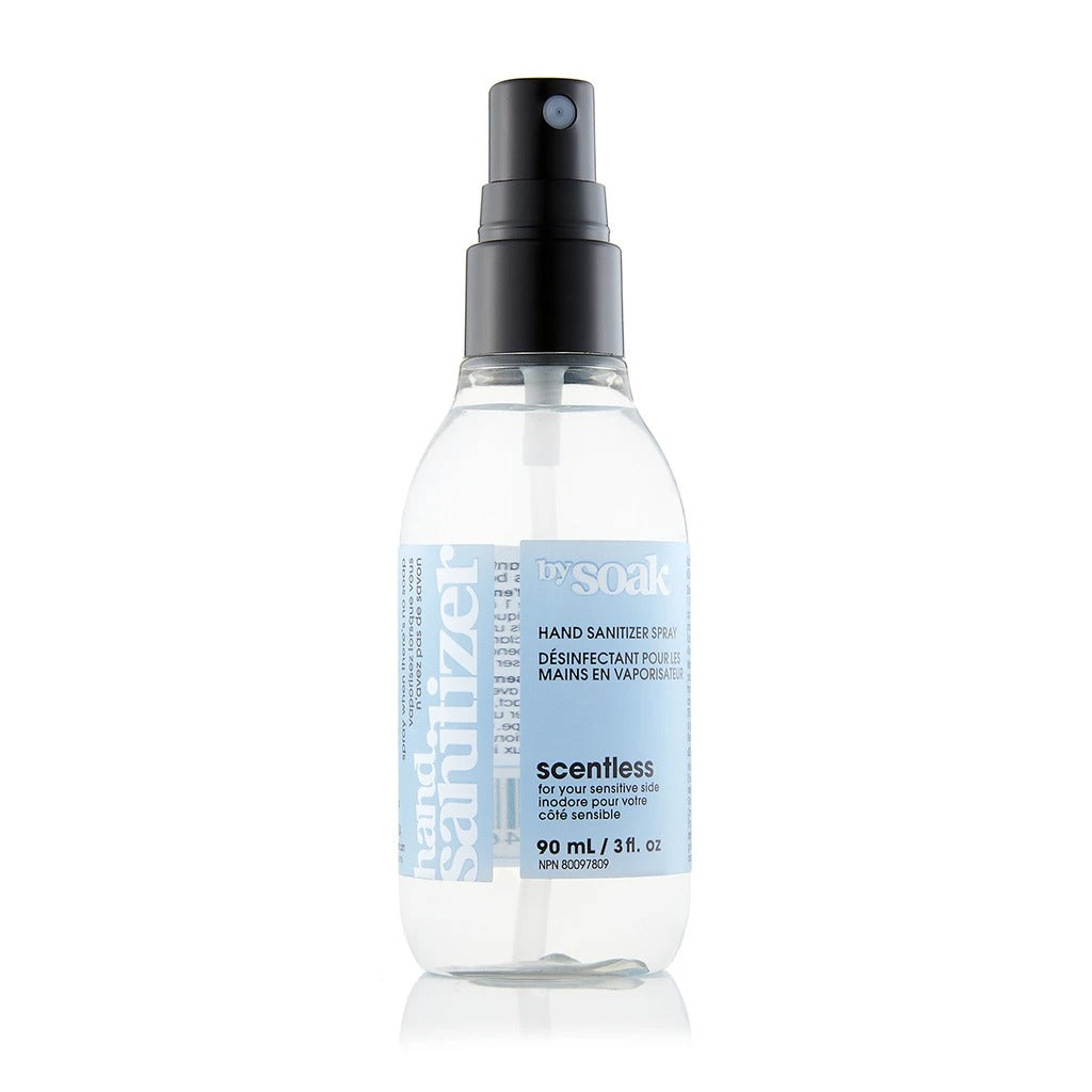 Hand Sanitizing Spray 90 ml | Soak hand mini hand sanitizer spray antiseptic skin cleanser contains 62% ethanol excellent substitute handwashing 3fl oz  90ml hand sanitizer spray bottle non-drying contains hydrating aloe leaf juice scentless hand sanitizer spray meets Health canada standards perfect for carry on travel friendly no scent made in canada buy canadian online