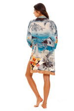 Hawaiian Beach Cover Up | Agua Bendita Juana Shaka Cover Up luxury resortwear sexy luxury beach outfit designer fringe kimono lightweight canada online