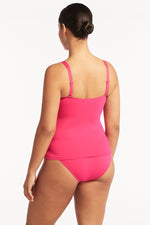 Hot Pink Tankini Top Sustainable Sea Level Australia Twist Front Multifit Singlet Top eco friendly swim ladies designer brand high quality sophisticated belly flattening adjustable straps expensive sexy flattering beach swimsuits site mom stylish bathing suit elegant chic tummy toning tank top swimsuit fancy best swimsuit hides belly pooch luxury usa MO website getaway ruching fashionista online shopping enthusiast travel buff bright fun bougie boutique sale clearance fashion bathing suits womens purchase