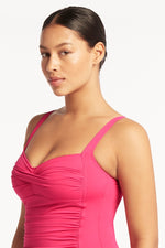Hot Pink Tankini Top Sustainable Sea Level Australia Twist Front Multifit Singlet Top eco friendly swim ladies designer brand high quality sophisticated belly flattening adjustable straps expensive shapewear flattering beach swimsuits site mom stylish bathing suit elegant chic tummy toning tank top smart and sexy swimsuit hides belly pooch luxury usa MO website getaway ruching fashionista online shopping enthusiast travel buff bright fun bougie boutique sale clearance fashion bathing suits womens purchase