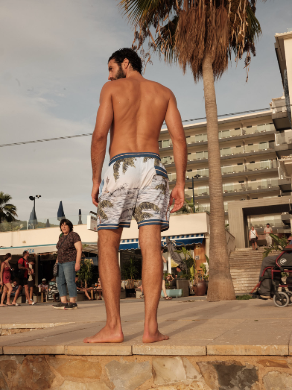 Blue and White Swim Shorts Agua Bendita Joe Kai Mens Trunks gay atlanta georgia usa best designer luxury high end swimsuits L buy online top rated swimwear site fast shipping canada usa nautical theme fisherman sportsman sailor boating enthusiast online shopping purchases frequently luxury high end fashionable dapper sophisticated travel buff lighthouse printed palm trees ocean scene waves search and rescue team boat operator sexy mens 4.5 inch sexy fashionable beach vacation fancy upscale ocean scene storm