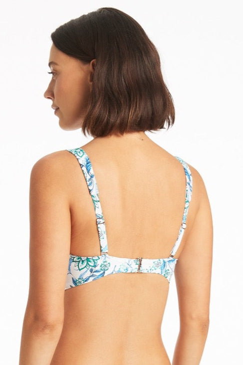 Longline Triangle Bikini Top White Floral Sustainable Sea Level Australia flower bikini top paisley sustainable swimwear Habitat longline tri bra designer luxury bathing suit Best swimsuit for Mom women over 40 good quality luxurious popular premium fancy fashionable elegant expensive eco friendly on sale clearance travel online shopping savvy beautiful sexy smart upscale unique A cup B cup well made highly rated swimsuit boutique website USA Canada carribean cruise riviera luxury maillot de bain london  