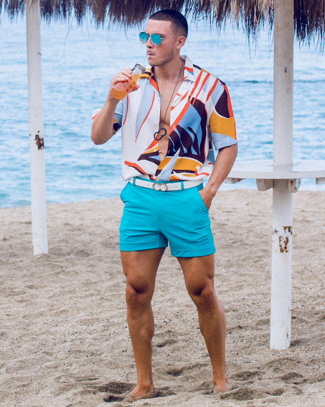 Tight Short Swim Trunks | 2erosLuxury mens swimwear usa S60 Bondi Series 3 Shorts tight short swim trunks 2 eros Swimwear expensive sexy eco friendly blue S