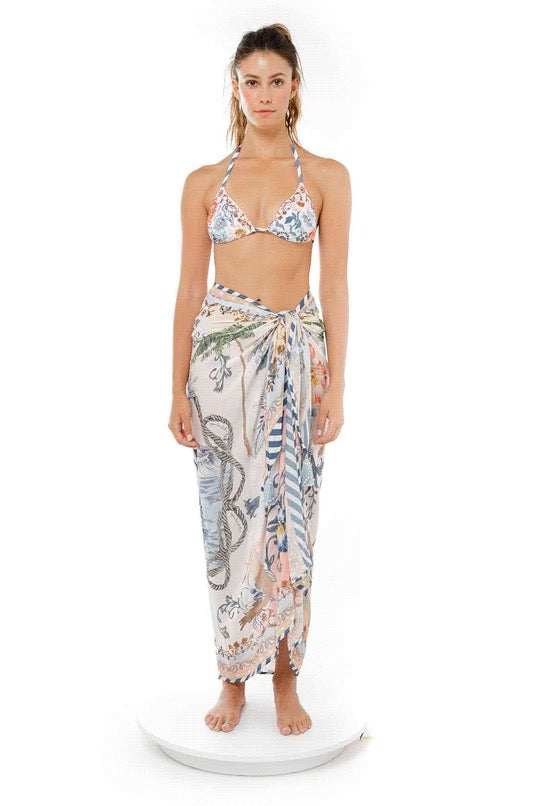 Mermaid Sarong | Agua Bendita  MARINE KAI PAREO old money beach outfit tropical cover ups luxury designer beach style online usa expensive designer swimwear cover ups unique boat print luxury yacht stylish influencer shopping website highly rated pareo beach cover up skirt transitional cover up super stylish sophisticated portofino italy high society resortwear mermaid sarong Agua Bendita MARINE KAI PAREO hot beach outfits online old money beach outfit buy best quality High end bikini website buy online lux