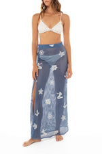 Mesh Cover Up Skirt Blue | Agua Bendita cyprus kai skirt applique cover up online buy best top quality High end bikini cover up net mermaid cover up luxury designer beach style online us canada high end stylish influencer celebrity buy online canada usa super cute mermaid beach cover up blue long length see through side slit very unique beach vacation 