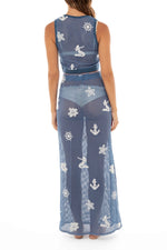 Mesh Cover Up set Skirt Blue | Agua Bendita Mesh Cover Up Skirt Blue resort wear online cyprus kai skirt Blue net mermaid cover up luxury designer beach style top rated website usa canada