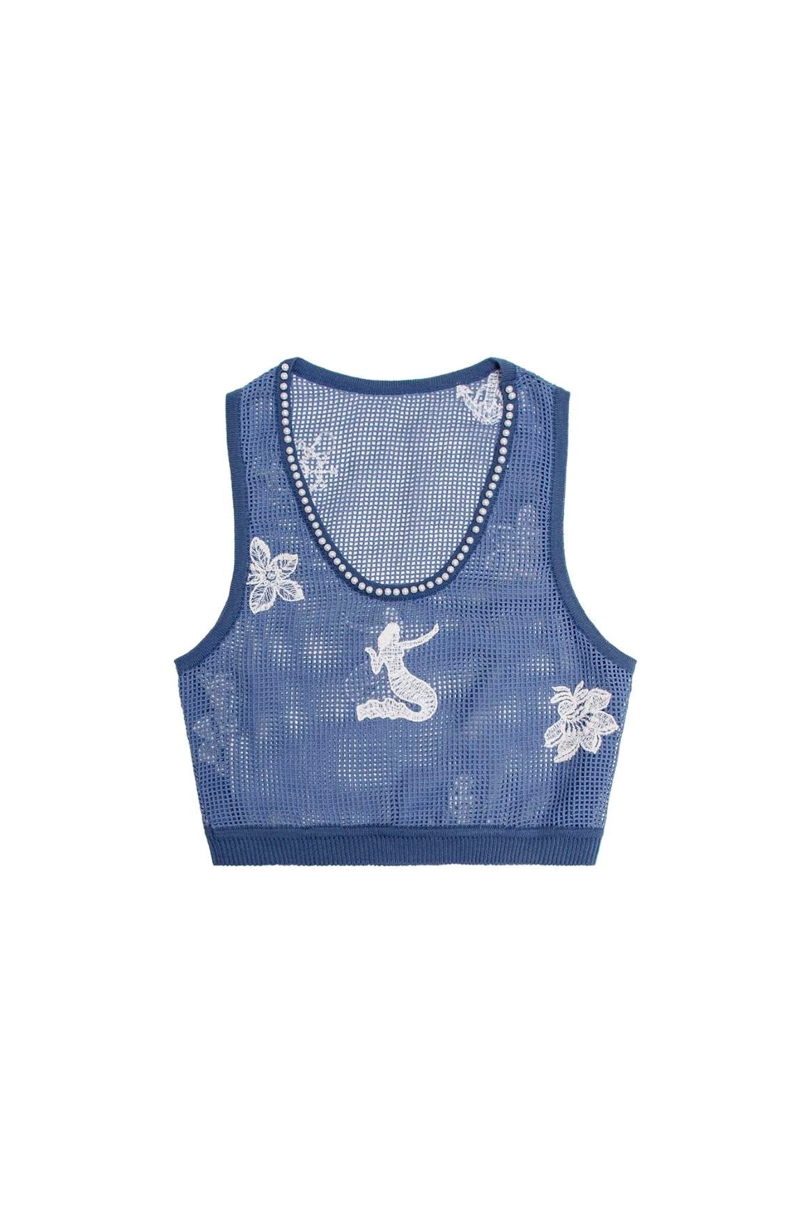 Mesh Cover Up set crop Top Blue | Agua Bendita Mesh Cover Up Skirt Blue Agua Bendita cyprus kai skirt applique cover up online buy best top quality High end bikini cover up michigan ottawa Minneapolis vacation bikinis online 