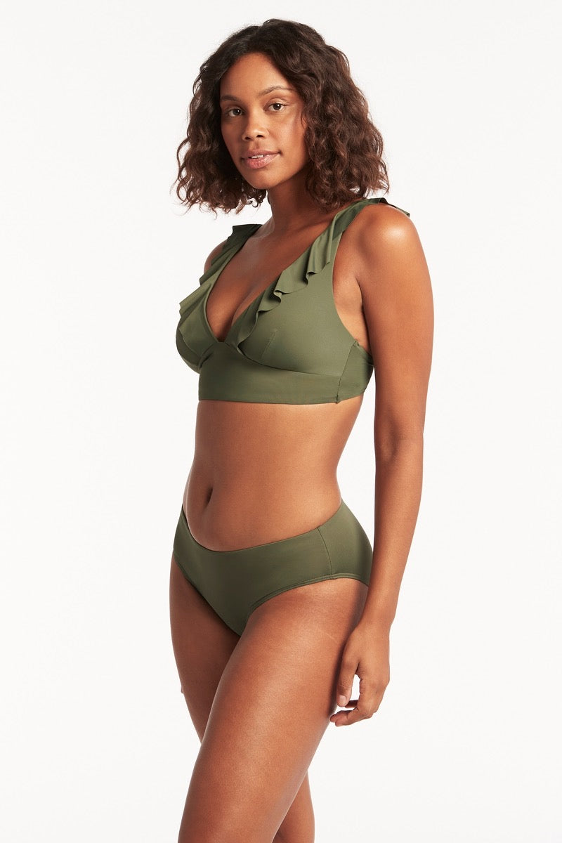Olive Bikini Bottoms Sustainable | Sea Level Australia Mid Rise Tummy Control Swim Bottoms mid waist cute sexy buy online designer swimwear good quality luxury swimsuits best bikini bottoms hide lower belly compression swimwear flattening stylish fashionable online buy good quality swimsuits canada buy canadian usa ships fast top rated website sun vixen swimwear good reviews full bottoms hide belly pooch classy sexy mix match green swim bottoms khaki essentials eco friendly vacation ladies slimming toning L
