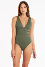 Olive Green Swimsuit Sustainable | Sea Level Australia Olive green one piece swimsuit high end tummy control good cleavage best swimsuits for Mom where to buy good swimwear online USA Canada free shipping sustainable bathing suits ladies pretty elegant khaki green elegant flattering size 12 swimwear vacation swimwear gorgeous glamorous high end eco friendly environmentally sustainable flattens belly majorca UK good quality swimsuits canada usa website good reputation top rated sophisticated rich lady swim
