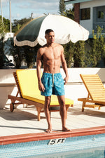 Short Boardshorts Blue | Palmacea Swimwear printed high end swim shorts mens yuppy good quality sailing shorts cruising style board shorts best guys swim vacation beach shorts elastic waistband drawstring inner mesh liner mid length good fit high quality goes with t shirt durable pockets day travelling shorts mens 4.5 inch inseam travellers sailors blue nautical printed highest quality made in colombia soft fabric looks great ocean blue ships fast usa canada michigan toronto texas vancouver mens board short