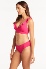 Pink Ruffle Swimsuit Top Sustainable | Sea Level Australia sexy gorgeous sophisticated pretty fashionable Frill Bra push up best small bust A cup designer hottest luxury stylish upscale good cleavage bikini top provocative frilly padded bust adjustable back adjustable shoulder straps bright pink cute good quality sustainable eco friendly buy bikinis elegant best quality smart and sexy mom swim top frequent purchaser online shopper travels resort pool party single lady wealthy looking hottest stylish fashion