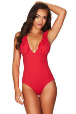 Red Swimsuit Sea Level Australia One Piece Sustainable Frilly ruffly high end tummy control attractive USA Canada eco friendly bathing suits ladies pretty elegant sexiest flattering vacation beautiful gorgeous online flattens belly pooch good quality good boobs canada luxury 
sophisticated shapewear full coverage bottoms classy bold designer upscale unique fashionable best mom women over 40 sexy swimsuits curvy flattering big stomach good cleavage premium sexiest red bay watch stylish mexico bougie chic 