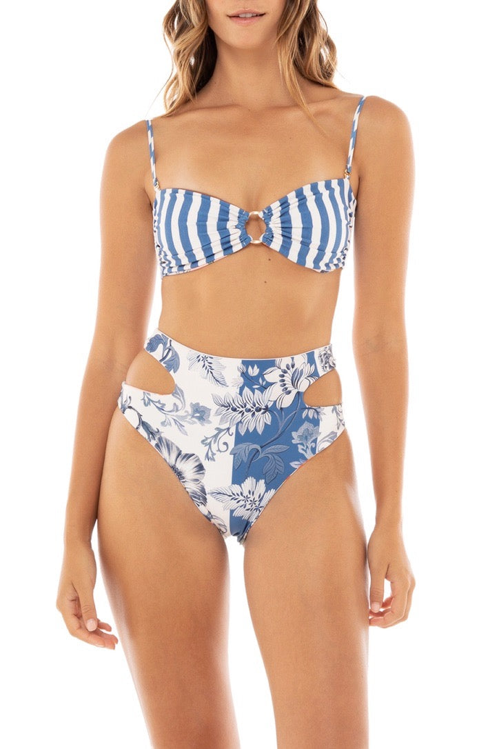 Reversible Bandeau High Waist Bikini Set | Agua Bendita Reversible Bandeau Bikini Top designer hot bikinis expensive buy carieli kai reversible high waist bikini bottoms hot instagram swimsuits XL L influencer best designer luxury swimsuits buy talia kai top reversible bandeau bikini top handmade instagram swimsuits XL L agua bendita best designer luxury swimsuits