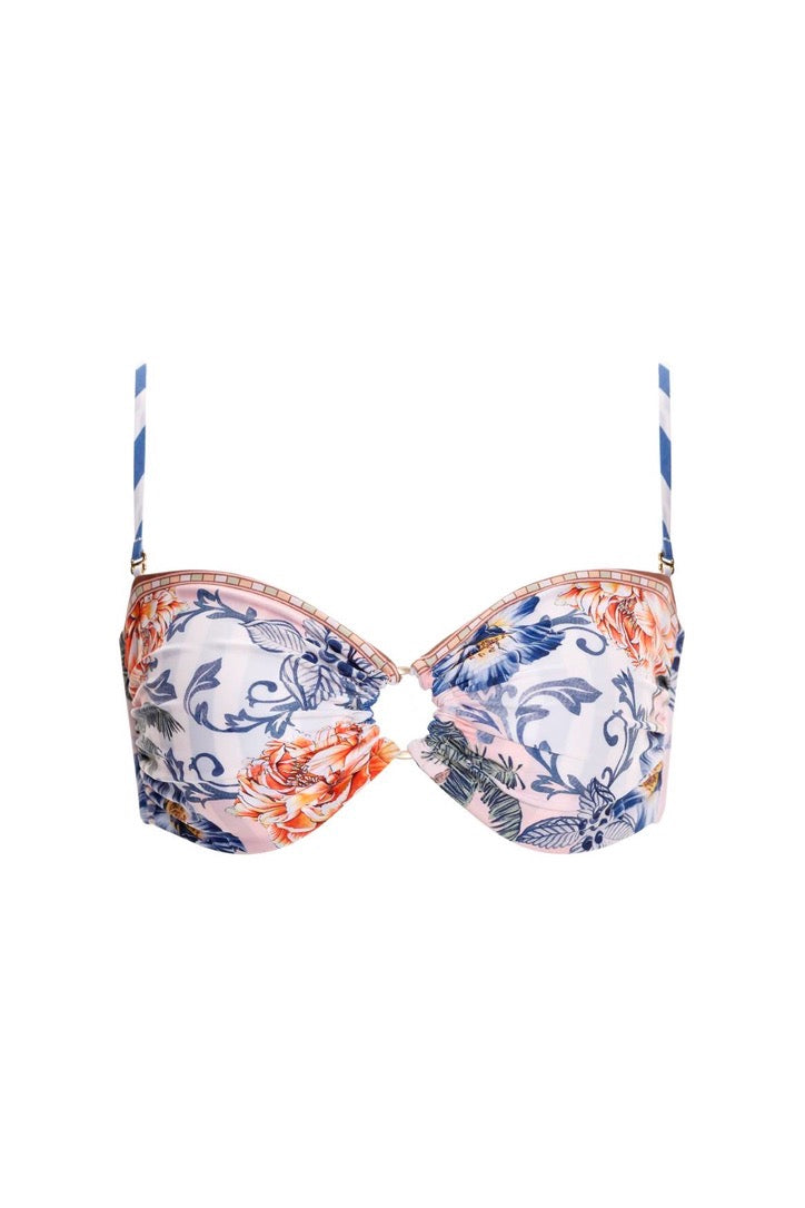 Reversible Bandeau High Waist Bikini Set | Agua Bendita Reversible Bandeau Bikini Top strapless hottest bikinis reversible quality agua bendita carieli kai reversible high waist bikini bottoms luxury color block floral swimsuits online usa canada XL agua bendita talia kai top reversible bandeau bikini top high end resort wear hottest aesthetic floral strapless bikini top