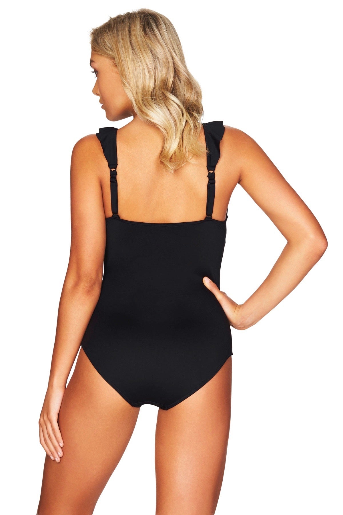Ruffle One Piece Swimsuit Sustainable | Sea Level Australia recycled nylon slimming black ladies one piece bathing suit gorgeous ruffle pretty tummy control compression fabric best quality fancy elegant luxe best swimsuit for mom sophisticated pretty top rated most influencer instagram getaway sexy womens swimwear for fat belly buy compression swimsuits online canada high quality fashionable beautiful glamorous high society designer rich vacation bathing suit body suit luxury glamorous bougie expensive luxe