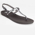 Sandals Journey designed by Third Oak metallic finish vegan cruelty free sturdy design made with bio based material 45% soy by weight 100% recyclable made in the USA eco friendly flats flip flops stylish shiny cute adjustable heel strap vacation good quality american made eco safe environmentally friendly best flats vacation open toe thongs good quality buy online clearance sale best materials durable good travel beach shoes dressy cute pretty elegant goes with shorts dress up or down good carry on sandals 