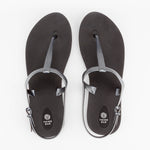 Sandals Journey designed by Third Oak metallic finish vegan cruelty free sturdy design made with bio based material 45% soy by weight 100% recyclable made in the USA eco friendly flats flip flops stylish shiny cute adjustable heel strap vacation good quality american made eco safe environmentally friendly best flats vacation open toe thongs good quality buy online clearance sale best materials durable good travel beach shoes dressy cute pretty elegant goes with dresses shorts dress up or down good carry on