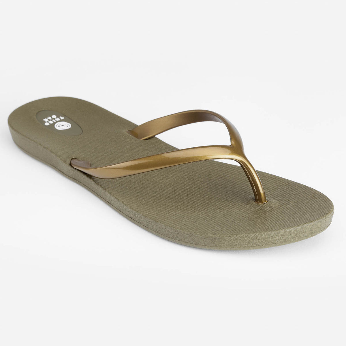 Sandals Scout Metallics Third Oak shimmer finish vegan cruelty free sturdy design made with bio based material 45% soy 100% recyclable made in the USA eco friendly flats flip flops stylish shiny cute clearance sale vacation good quality american made eco safe environmentally friendly best flats vacation open toe thongs good quality buy online clearance sale neutral color army green gold beach shoes dressy cute pretty elegant versatile dress up or down comfortable good travel carry on shimmer 