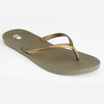 Sandals Scout Metallics Third Oak shimmer finish vegan cruelty free sturdy design made with bio based material 45% soy 100% recyclable made in the USA eco friendly flats flip flops stylish shiny cute clearance sale vacation good quality american made eco safe environmentally friendly best flats vacation open toe thongs good quality buy online clearance sale neutral color army green gold beach shoes dressy cute pretty elegant versatile dress up or down comfortable good travel carry on shimmer 
