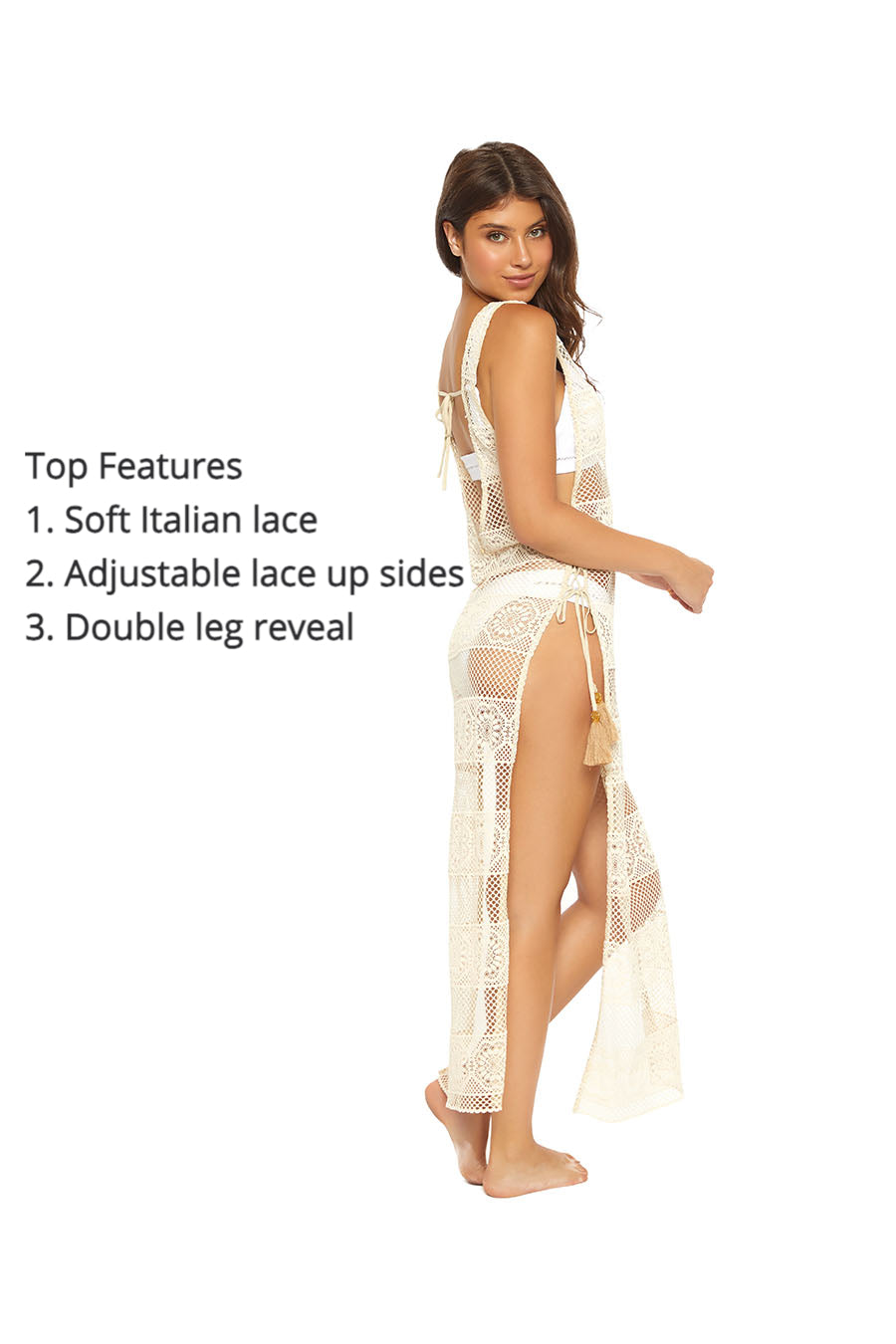 PQ Swim bikini white lace beach cover up off white fancy instagram expensive sheer high end fashionable best quality online. A glamorous Canadian woman who loves exquisite holidays bought a lace beach cover up from sun vixen swimwear the best online designer swimwear store women in USA & Canada. She also purchased a sexy lace bikini for her luxury beach vacation in Miami. Sun Vixen swimwear is top rated website for classy beach cover ups, glamorous lace bikini cover ups, high end bikinis, hottest swimwear