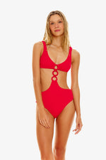 Side Cutout One Piece Swimsuit | Agua Bendita Laine Eames Solid red monokini high end luxury designer bathing suits usa ring front sexy high end vacation swimsuits online canada michigan texas