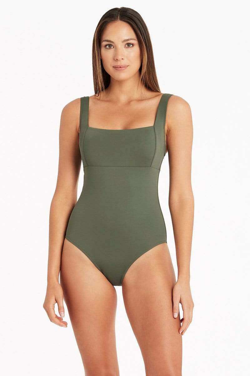 Square Neck One Piece Swimsuit Sustainable Sea Level Australia Essentials Eco best tummy control bathing suit usa sexy practical hidden underwire support internal bra D cup belly flattening bathing suit buy online cute pretty full bottom coverage smart and sexy mom swimsuit supportive large bust elegant fashionable vacation getaway gorgeous best swimsuits for women over 40 khaki green glamorous recycled fabric ladies compression shape wear stylish upscale premium maillot de bain curvy high end expensive lux