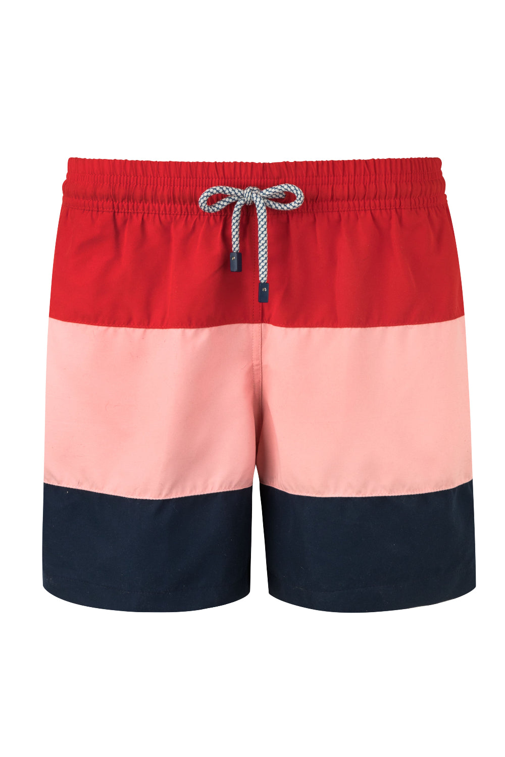 Swim Board Shorts Color Block Palmacea Swimwear Maua 3 luxury designer swimwear male mens vacation swim shorts mid length 4.5 inch inseam red pink navy drawstring cool sexy unique fashionable trendy expensive good quality striped sophisticated stylish chic upscale soft fabric elastic drawstring waistband highly rated made in Colombia nautical look sailing swim trunks guys shorter length board shorts 3 pockets slimmer fit comfortable all day wear mens getaway shorts looks good with beach shirt dudes buy site